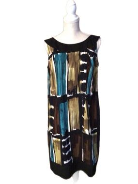 Dressbarn Plus Size 22 Sleeveless Abstract Geometric Block Shift Dress Teal Gree